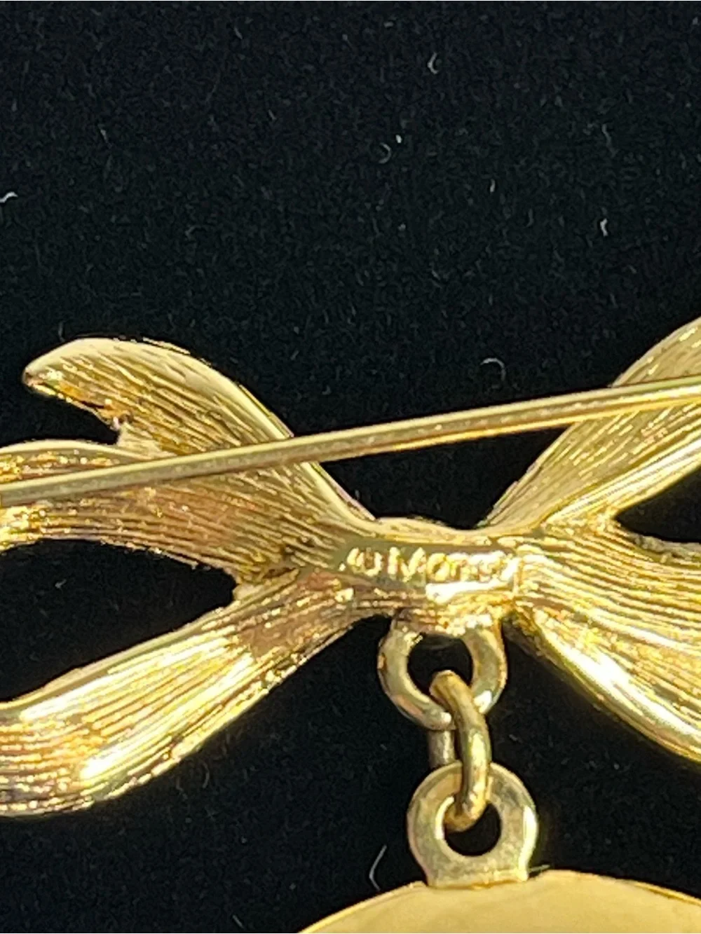 Vintage Monet Gold-tone Double Photo Bow Locket Brooch-